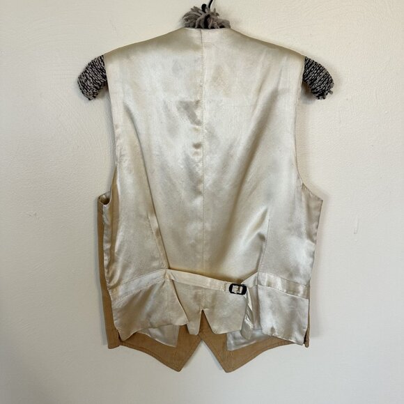Vintage Corduroy Mens Vest 1970s Tan Satin Back & Button Front Pockets Medium - Picture 2 of 8